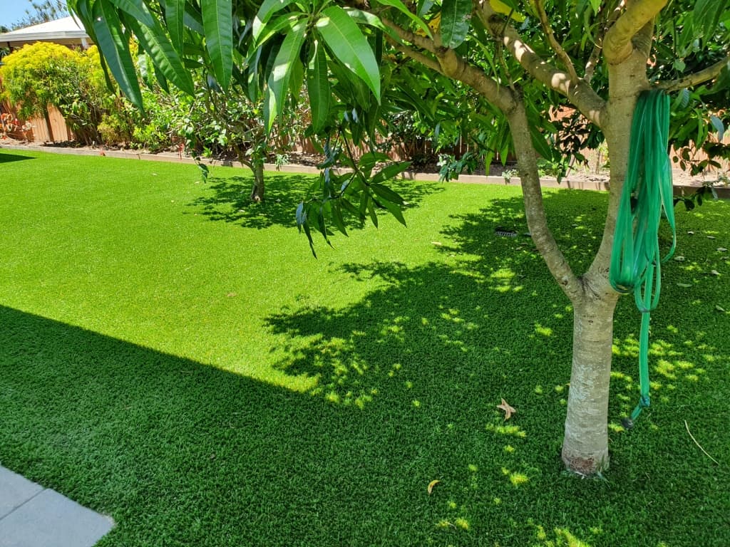 synthetic grass around a tree